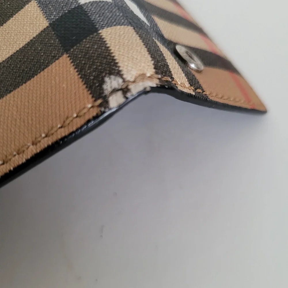 Burberry Nova Check Canvas 6 Key Holder Case Wallet Tan Black Silver Tone